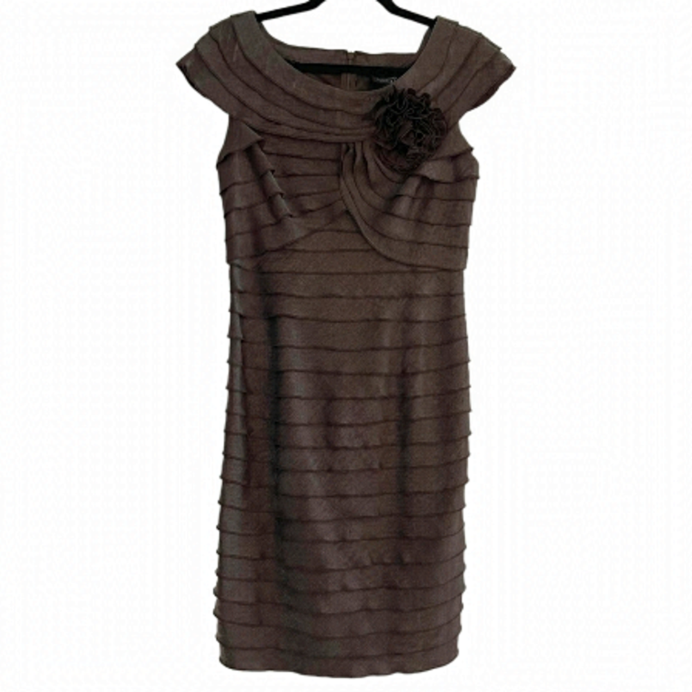 ADRIANNA PAPELL Shiny Brown Layered Dress Size 10